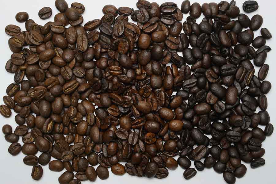 light, medium, dark roast coffee beans