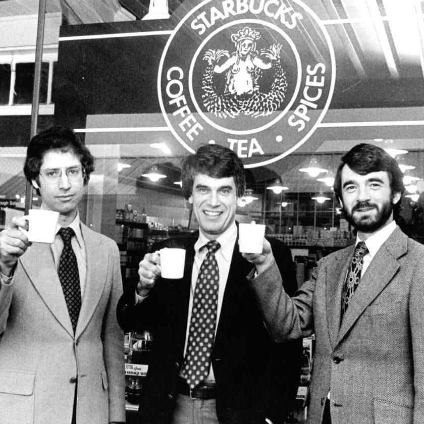 Left: Zev Siegl, Jerry Baldwin, and Gordon Bowker  founders of starbucks