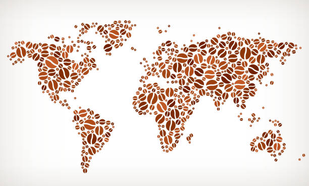World Map royalty free vector Coffee interface icon pattern. The pattern features royalty free vector interface icons on white background including coffee, cappuccino, coffee cup, coffee beans in brown color. interface icons can be used separately for app and internet buttons. Icon download includes vector art and jpg file.