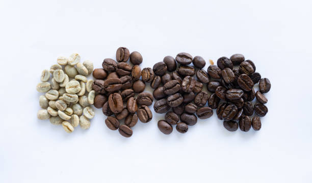 Roasting at different times and temperatures produces different colored coffee beans.
