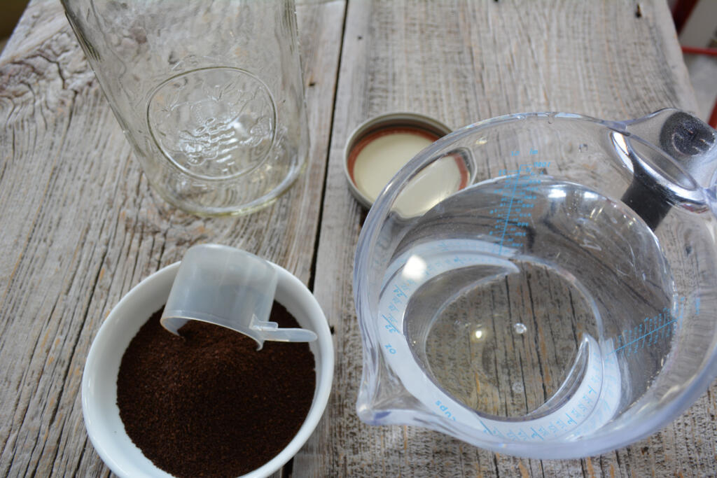 Tools and ingredients to start the cold-brew process of coffee.
