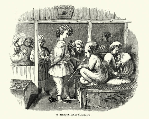Vintange illustration of a Turkish coffee shop, Constantinople, 19th Century (c. 1851)
